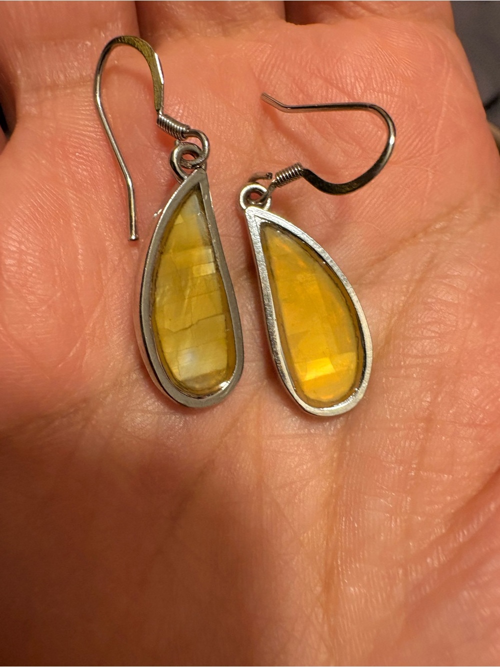 Yellow Teardrop Stone Dangle Earrings